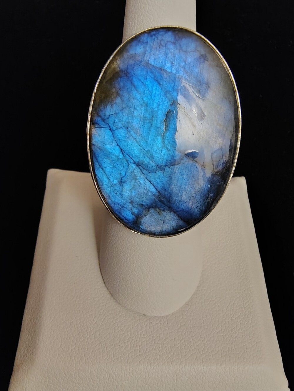 HUGE Blue Flash Oval Labradorite Statement Ring